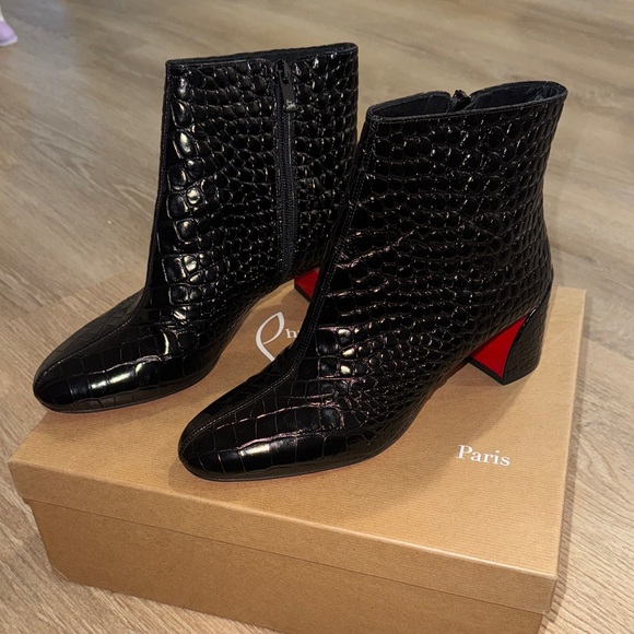 100% Authentic Christian Louboutin Turela 55 Croc-Embossed Leather Ankle Boots♥️ - Picture 1 of 10